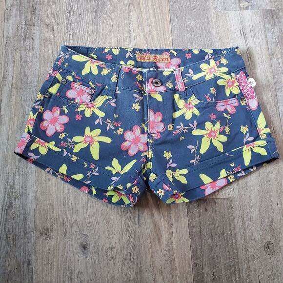 Blue rein size 5 juniors multi colored floral denim shorts - Picture 1 of 13